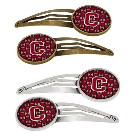 CAROLINES TREASURES Letter C Football Garnet and Gold Barrettes Hair Clips, Set of 4, 4PK CJ1078-CHCS4